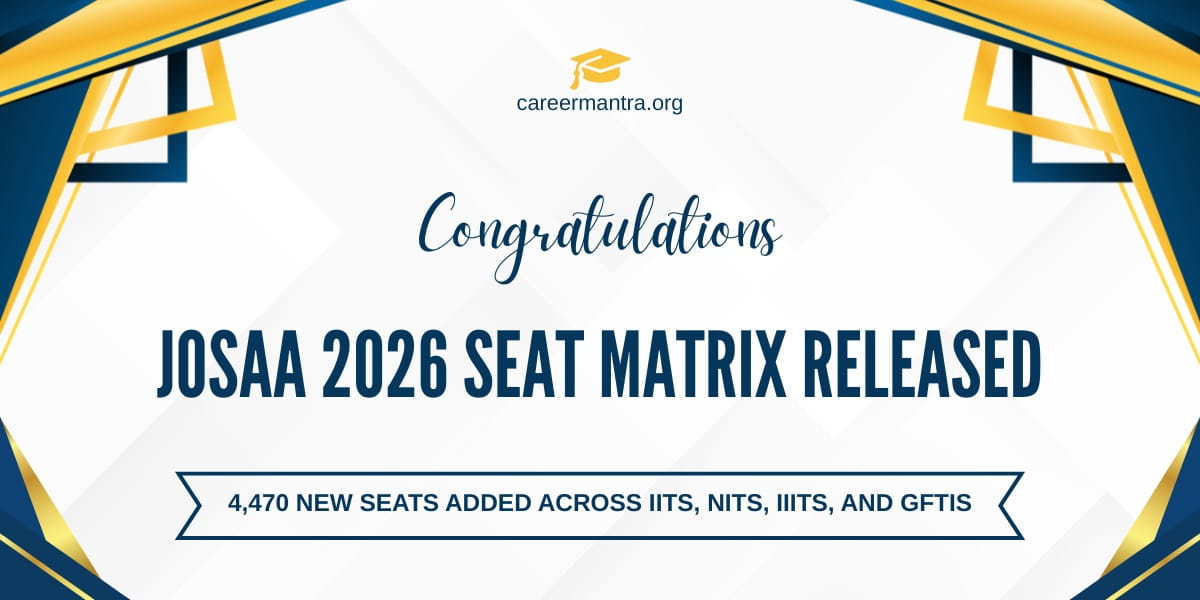 JoSAA 2026 Seat Matrix Released: 4,470 New Seats Added Across IITs, NITs, IIITs, and GFTIs